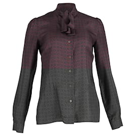 Dolce & Gabbana-Dolce & Gabbana Printed Blouse in Burgundy Silk-Red,Dark red