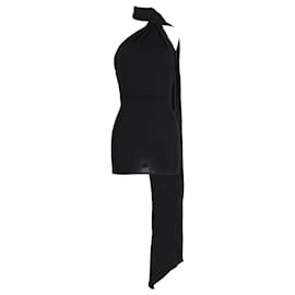 Autre Marque-Alex Perry Scarf-Detail Open-Back Jersey Mini Dress in Black Viscose-Black