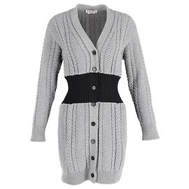 Alexander McQueen Longline Cable-Knit Cardigan in Grey Wool Grey