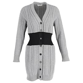 Alexander Mcqueen-Alexander McQueen Longline Cable-Knit Cardigan in Grey Wool-Grey