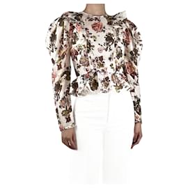 Ulla Johnson-Cream floral-printed ruffle cropped top - size UK 8-Cream
