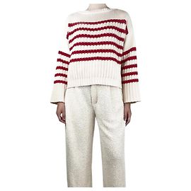 Weekend Max Mara Creme Baumwoll-Pullover mit Bootsausschnitt und Streifen - Größe S Roh