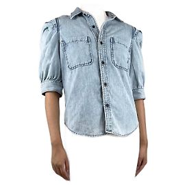 Frame Denim Camicia in denim blu con maniche a sbuffo - taglia M Blu