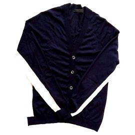 Prada Cardigã Branco Azul marinho