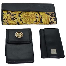 Gianni Versace Gianni Versace Barry Key Case Leather 3Set Black Auth ac3163 Black Yellow
