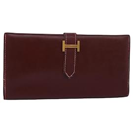 Hermès-HERMES Portefeuille en cuir marron Auth bs16487-Marron