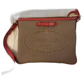 Prada Handbag Beige Leather and Cloth Beige