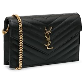 Saint Laurent-Sac à bandoulière en cuir matelassé Chevron Monogram Grain De Poudre de Saint Laurent Noir-Noir