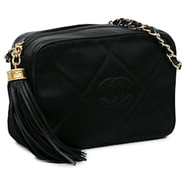 Chanel-Sac à caméra à frange Chanel CC Matelassé noir-Noir