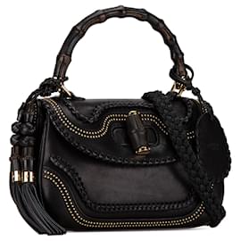 Gucci-Sac à main en bambou noir Gucci moyen à clous avec pompon-Noir