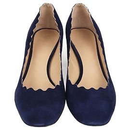 Chloé Chloe Navy Blue Scalloped Heel Lauren Pumps Blau