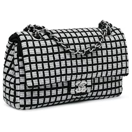 Chanel-Sac à épaule en tweed à double rabat classique moyen Chanel blanc-Blanc