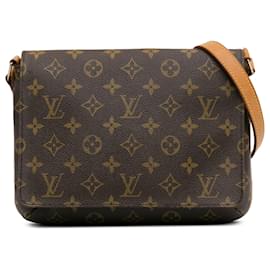 Louis Vuitton-Sac à bandoulière Musette Tango en toile monogramme Louis Vuitton marron à courte sangle-Marron