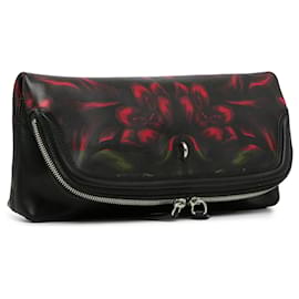 Alexander Mcqueen-Black Alexander McQueen Leather Tulips Print Fold Clutch-Black
