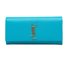 Saint Laurent-Pochette Monogram Cassandre Grain de Poudre Saint Laurent Bleu-Bleu