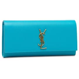 Saint Laurent-Pochette Monogram Cassandre Grain de Poudre Saint Laurent Bleu-Bleu