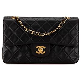 Chanel-Sac à épaule double rabat classique en agneau noir Chanel Small-Noir