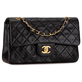 Chanel-Sac à épaule double rabat classique en agneau noir Chanel Small-Noir