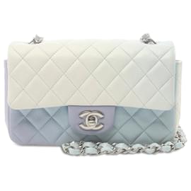 Chanel-Sac à bandoulière bleu Chanel Mini Rectangulaire Classique Ombre Iridescent en agneau à rabat unique-Bleu