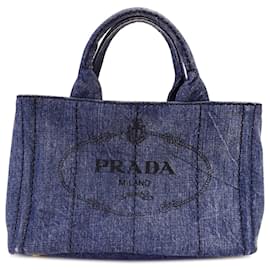 Prada-Blue Prada Canapa Logo Denim Tote-Blue