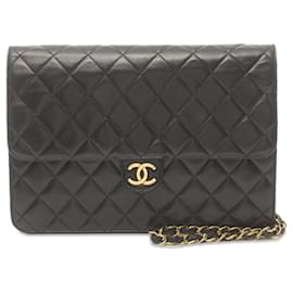 Chanel-Sac à bandoulière en cuir d'agneau matelassé noir Chanel CC à rabat simple-Noir