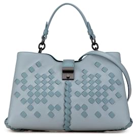 Bottega Veneta-Sac à main Napoli Intrecciato en bleu de Bottega Veneta-Bleu