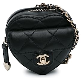 Chanel-Sac en collier Love Heart en cuir d'agneau noir Chanel CC-Noir