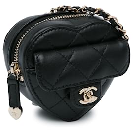 Chanel-Sac en collier Love Heart en cuir d'agneau noir Chanel CC-Noir