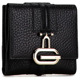 Gucci-Portefeuille bifold en cuir noir avec logo G de Gucci et crochet W-Noir