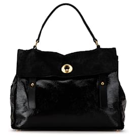 Yves Saint Laurent-Grand sac Muse Two en cuir verni noir et poils de poney Yves Saint Laurent-Noir