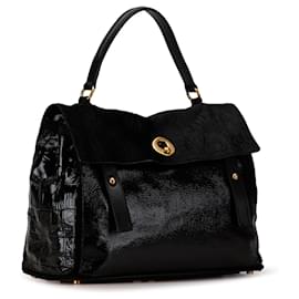 Yves Saint Laurent-Grand sac Muse Two en cuir verni noir et poils de poney Yves Saint Laurent-Noir