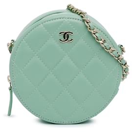 Chanel-Sac à bandoulière rond en cuir d'agneau matelassé vert Chanel-Vert