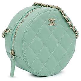 Chanel-Sac à bandoulière rond en cuir d'agneau matelassé vert Chanel-Vert