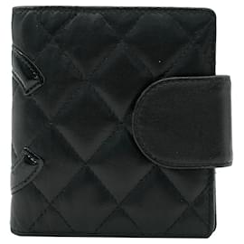 Chanel-Portefeuille compact Cambon en cuir d'agneau matelassé noir Chanel-Noir