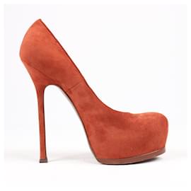 Saint Laurent-Saint Laurent Tribute Two Brown Suede Pumps Size 37.5 EU-Brown