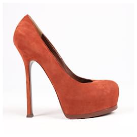 Saint Laurent-Saint Laurent Tribute Two Brown Suede Pumps Size 37.5 EU-Brown