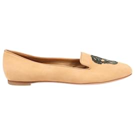 Alexander McQueen Tan Wildleder Ballerinas mit Totenkopf-Stickerei - Größe 38 EU Kamel