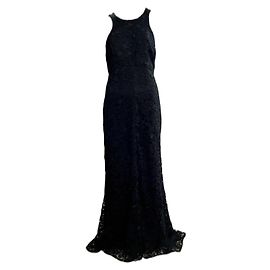 Vera Wang Vestido de noite com cauda de renda preta Preto