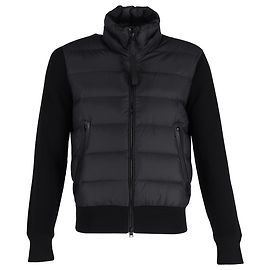 Tom Ford Knitted Panel Puffer Jacket in Black Wool Black