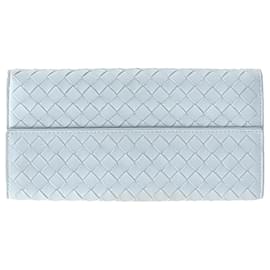 Bottega Veneta-Portefeuille long Intrecciato Bottega Veneta en cuir nappa bleu clair-Bleu,Bleu clair