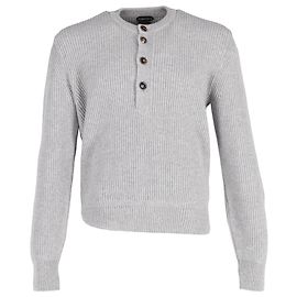 Tom Ford Ribbed Knit Buttoned Sweater in Grey Wool Grey