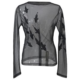 Haut transparent à manches longues en nylon noir avec imprimé poisson de Yohji Yamamoto Noir
