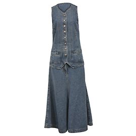Vestido Midi de Denim Chloé em Algodão Azul Azul Azul claro