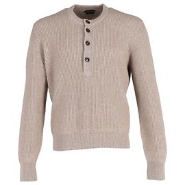 Tom Ford Ribbed Knit Buttoned Sweater in Brown Wool Brown