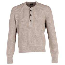 Tom Ford- Tom Ford Ribbed Knit Buttoned Sweater in Brown Wool-Brown