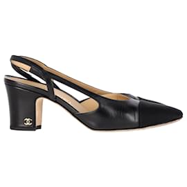 Chanel- Chanel CC Logo Slingback Pumps in Black Leather-Black