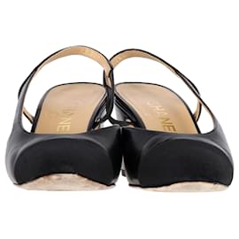 Chanel- Chanel CC Logo Slingback Pumps in Black Leather-Black