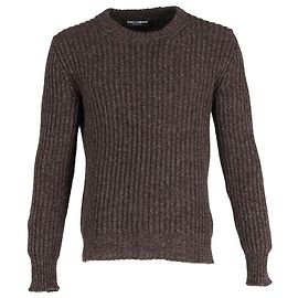 Brauner Wollpullover mit Rundhalsausschnitt aus Rippstrick von Dolce & Gabbana Braun