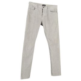 Pantalones de corte estándar en algodón gris Tom Ford 12 Waves Cord Blanco Crudo