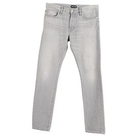 Tom Ford Washed Straight-Leg Jeans in Grey Cotton Grey